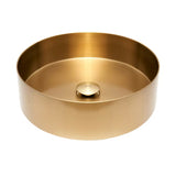 Okrągłe umywalka nablatowa  SAT Aurum 38 cm w kolorze szczotkowanego złota cool sunrise, z cienkimi ściankami