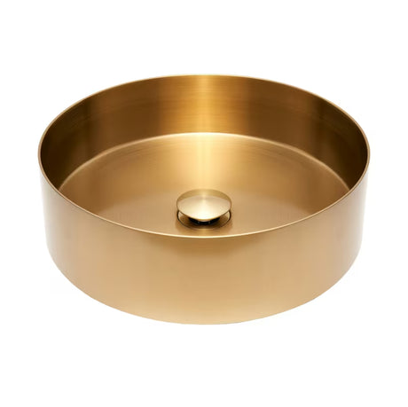 Okrągłe umywalka nablatowa  SAT Aurum 38 cm w kolorze szczotkowanego złota cool sunrise, z cienkimi ściankami