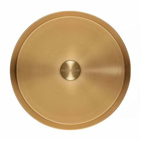 Okrągłe umywalka nablatowa  SAT Aurum 38 cm w kolorze szczotkowanego złota cool sunrise, z cienkimi ściankami