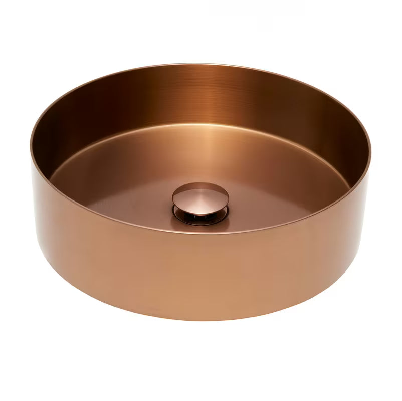 Okrągłe umywalka nablatowa  SAT Aurum 38 cm w kolorze szczotkowanym rose gold, z cienkimi ściankami