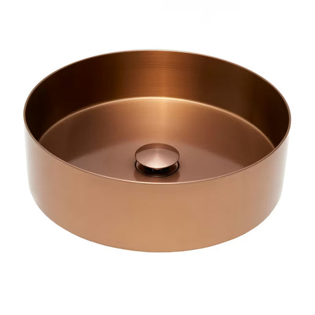 Okrągłe umywalka nablatowa  SAT Aurum 38 cm w kolorze szczotkowanym rose gold, z cienkimi ściankami