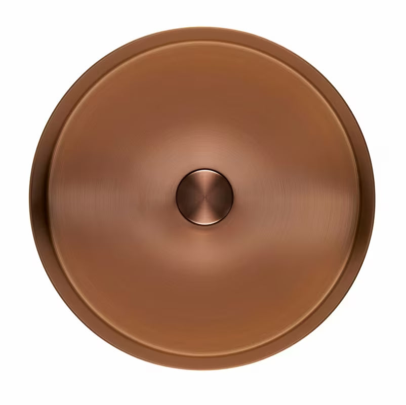 Okrągłe umywalka nablatowa  SAT Aurum 38 cm w kolorze szczotkowanym rose gold, z cienkimi ściankami