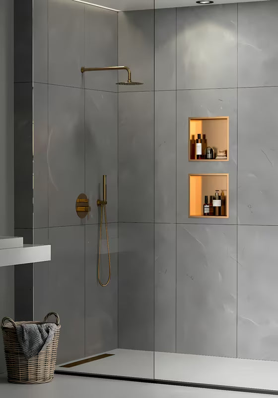 Wnęka prysznicowa SAT Aurum ze stali nierdzewnej w szczotkowanym kolorze rose gold z ramką