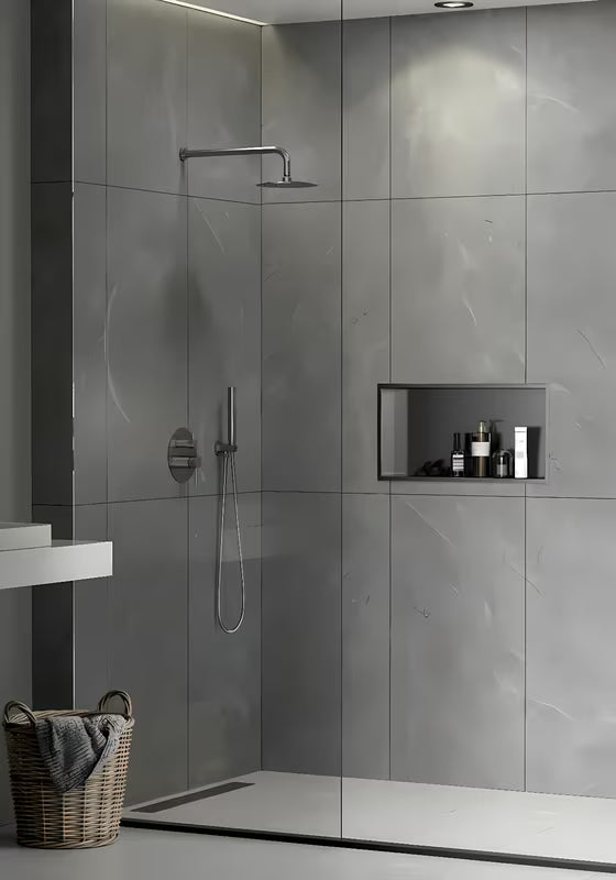 Wnęka prysznicowa SAT Aurum ze stali nierdzewnej 304 w kolorze gun metal z ramką