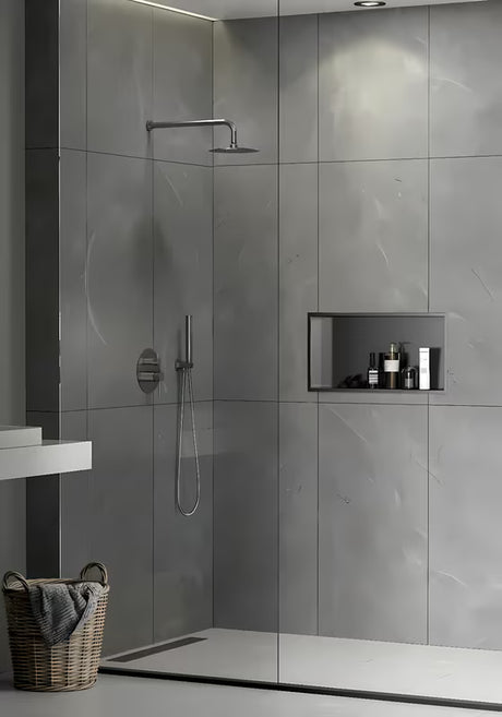 Wnęka prysznicowa SAT Aurum ze stali nierdzewnej 304 w kolorze gun metal z ramką