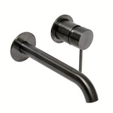 Podtynkowa jednouchwytowa bateria umywalkowa SAT Aurum w wykończeniu szczotkowany gun metal o okrągłym wzornictwie.