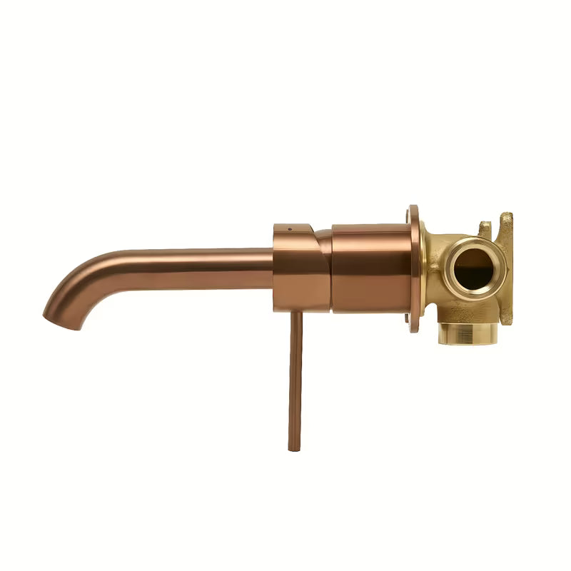 Podtynkowa bateria umywalkowa SAT Aurum w wykończeniu rose gold brushed o okrągłym wzornictwie.