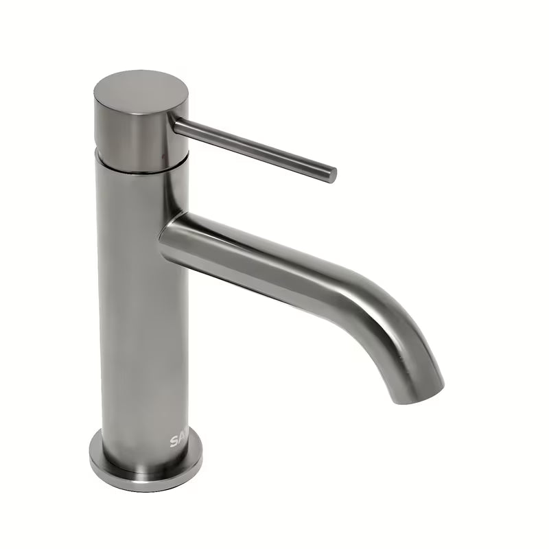 Jednouchwytowa stojąca bateria umywalkowa SAT Aurum w wykończeniu szczotkowany gun metal bez odpływu.