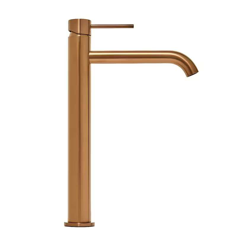 Wysoka jednouchwytowa bateria umywalkowa SAT Aurum w wykończeniu rose gold brushed o okrągłym designie