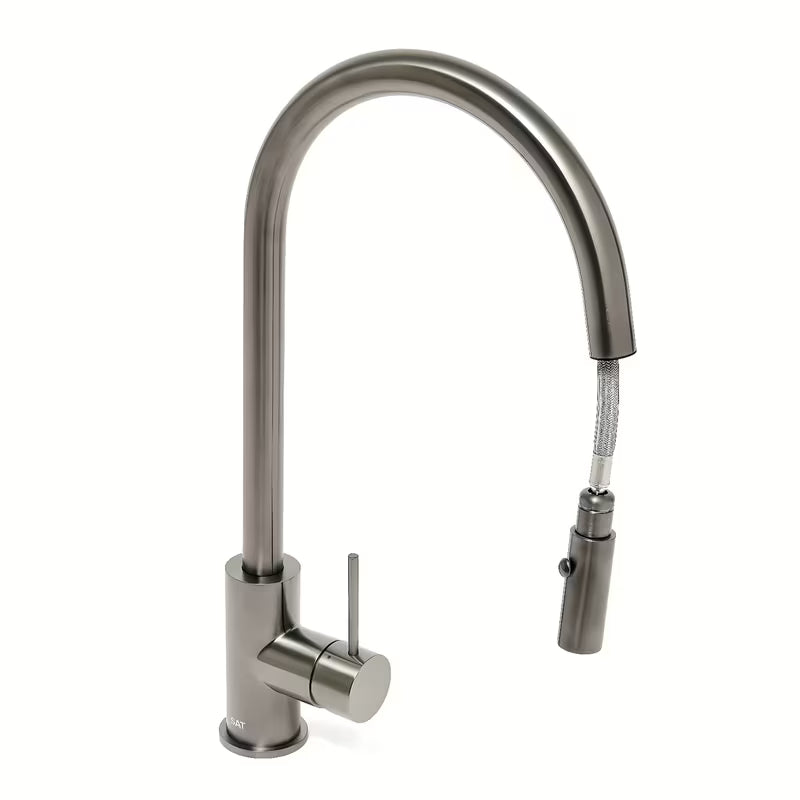 Bateria zlewozmywakowa SAT Aurum z wyciąganą wylewką w wykończeniu szczotkowany gun metal