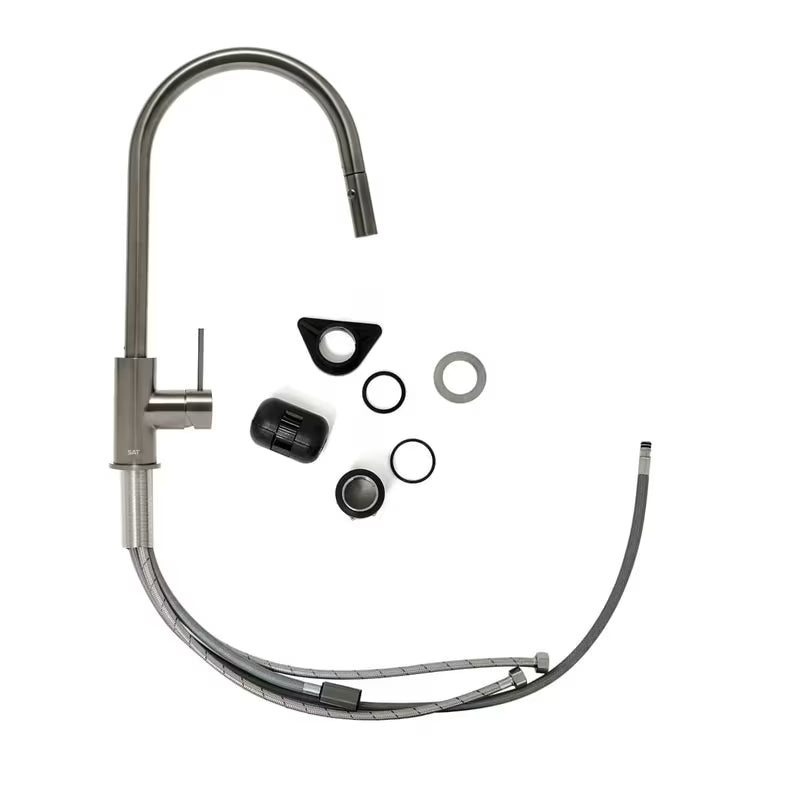 Bateria zlewozmywakowa SAT Aurum z wyciąganą wylewką w wykończeniu szczotkowany gun metal