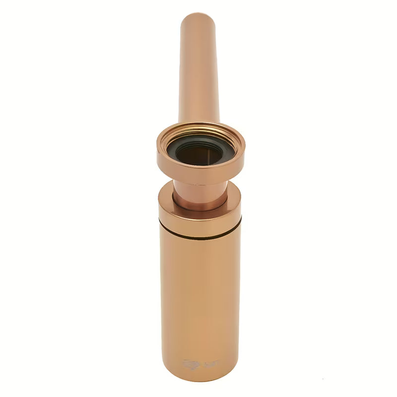 Mosiężny syfon umywalkowy SAT Aurum w kolorze rose gold, o okrągłym kształcie i średnicy 32 mm.