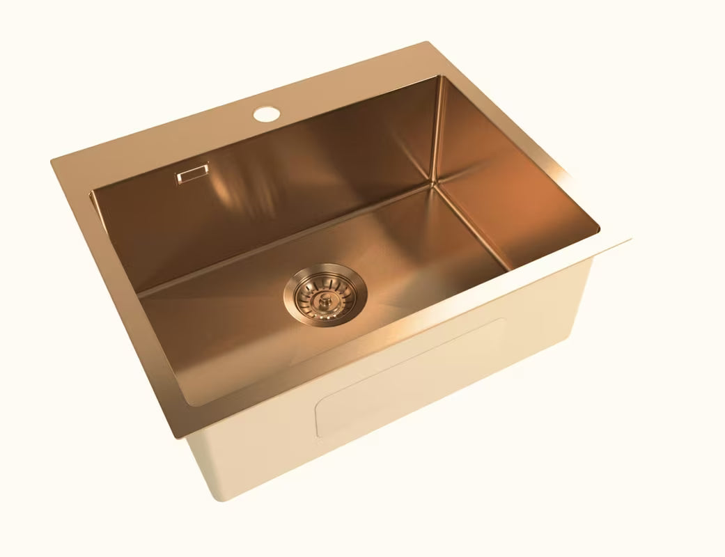 Zlewozmywak  SAT Aurum ze szczotkowanej stali nierdzewnej w kolorze rose gold pro montaż na blat roboczy.
