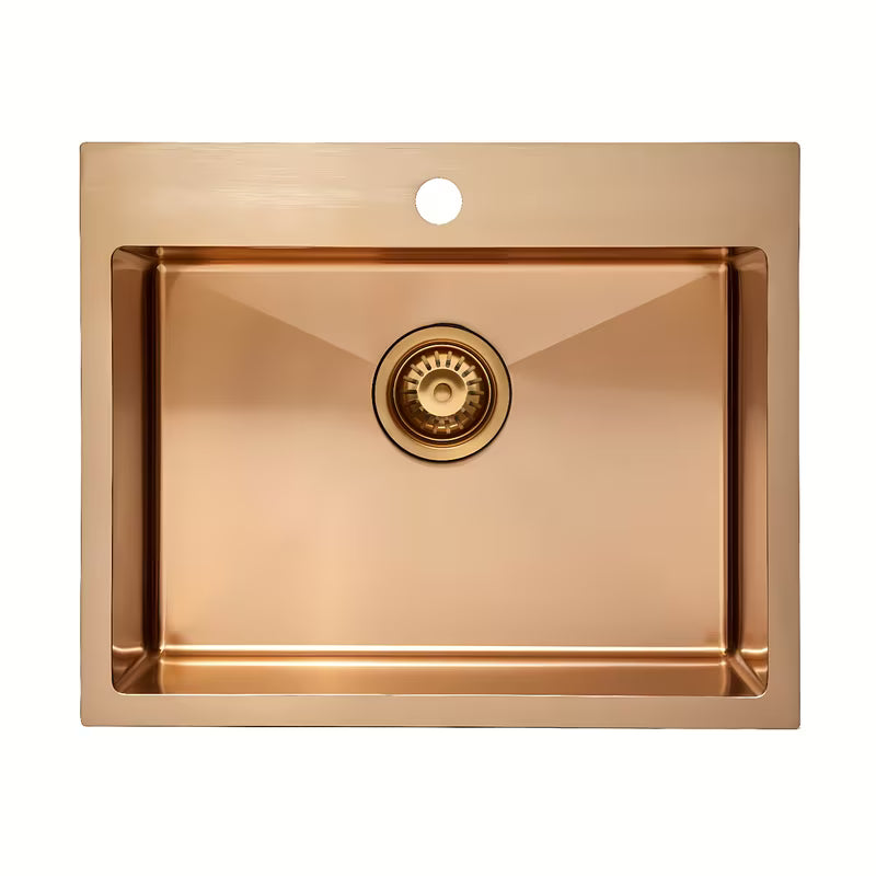 Zlewozmywak  SAT Aurum ze szczotkowanej stali nierdzewnej w kolorze rose gold pro montaż na blat roboczy.