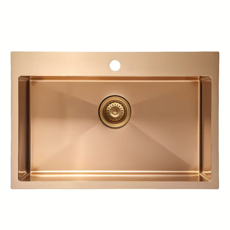 Kuchenny zlewozmywak jednokomorowy SAT Aurum rose gold ze szczotkowanej stali nierdzewnej pro montaż na blat roboczy