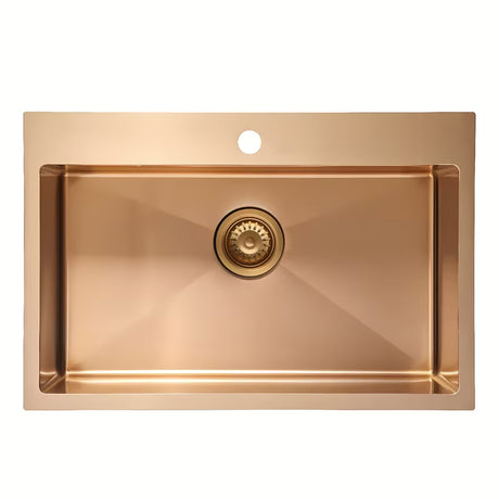 Kuchenny zlewozmywak jednokomorowy SAT Aurum rose gold ze szczotkowanej stali nierdzewnej pro montaż na blat roboczy