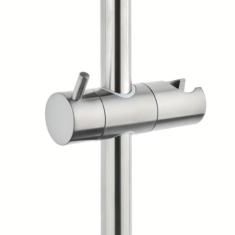 System prysznicowy SAT Aurum z baterią termostatyczną w wykończeniu szczotkowany gun metal z deszczownicą i słuchawką prysznicową.