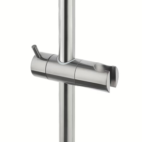 System prysznicowy SAT Aurum z baterią termostatyczną w wykończeniu szczotkowany gun metal z deszczownicą i słuchawką prysznicową.