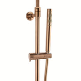 System prysznicowy SAT Aurum z baterią termostatyczną w wykończeniu rose gold brushed z deszczownicą i słuchawką prysznicową.