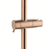 System prysznicowy SAT Aurum z baterią termostatyczną w wykończeniu rose gold brushed z deszczownicą i słuchawką prysznicową.
