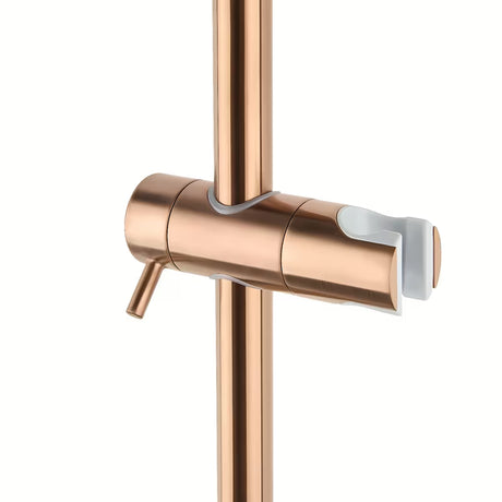 System prysznicowy SAT Aurum z baterią termostatyczną w wykończeniu rose gold brushed z deszczownicą i słuchawką prysznicową.