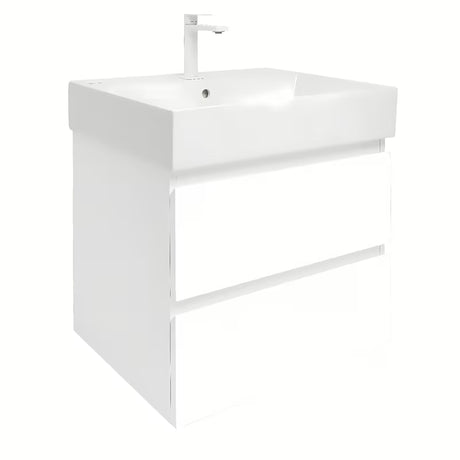 Wisząca szafka łazienkowa SAT B-Way 1 z umywalką ceramiczną w białym połysku 59x50x45 cm.
