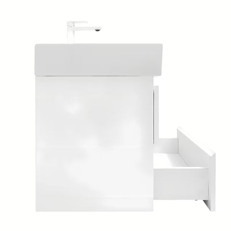 Wisząca szafka łazienkowa SAT B-Way 1 z ceramiczną umywalką w białym połysku 59x50x45 cm.