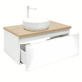 Wisząca szafka łazienkowa SAT B-Way 1 79x45x30 cm w białym połysku z blatem w dekorze dębu