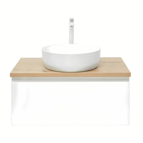Wisząca szafka łazienkowa SAT B-Way 1 79x45x30 cm w białym połysku z blatem w dekorze dębu