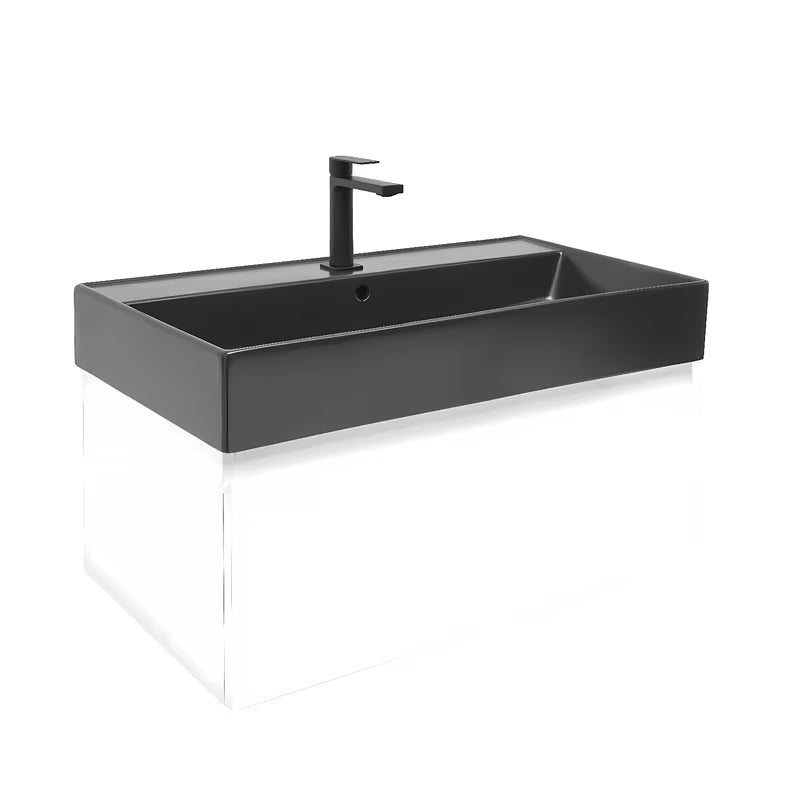 Wisząca szafka łazienkowa z umywalką ceramiczną SAT B-Way 1 w białym połysku, 79x45x30 cm.