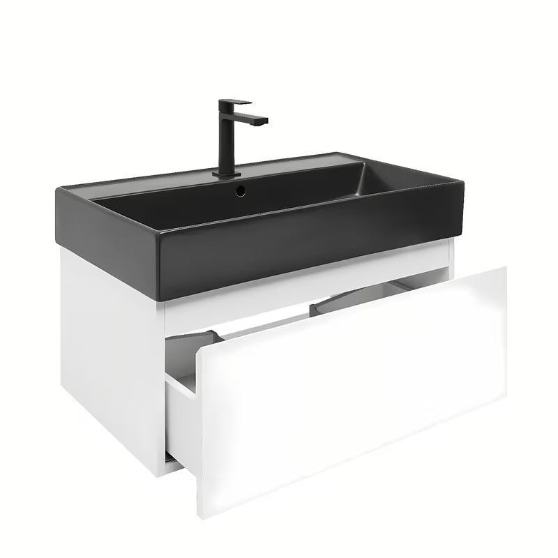Wisząca szafka łazienkowa z umywalką ceramiczną SAT B-Way 1 w białym połysku, 79x45x30 cm.