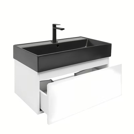 Wisząca szafka łazienkowa z umywalką ceramiczną SAT B-Way 1 w białym połysku, 79x45x30 cm.