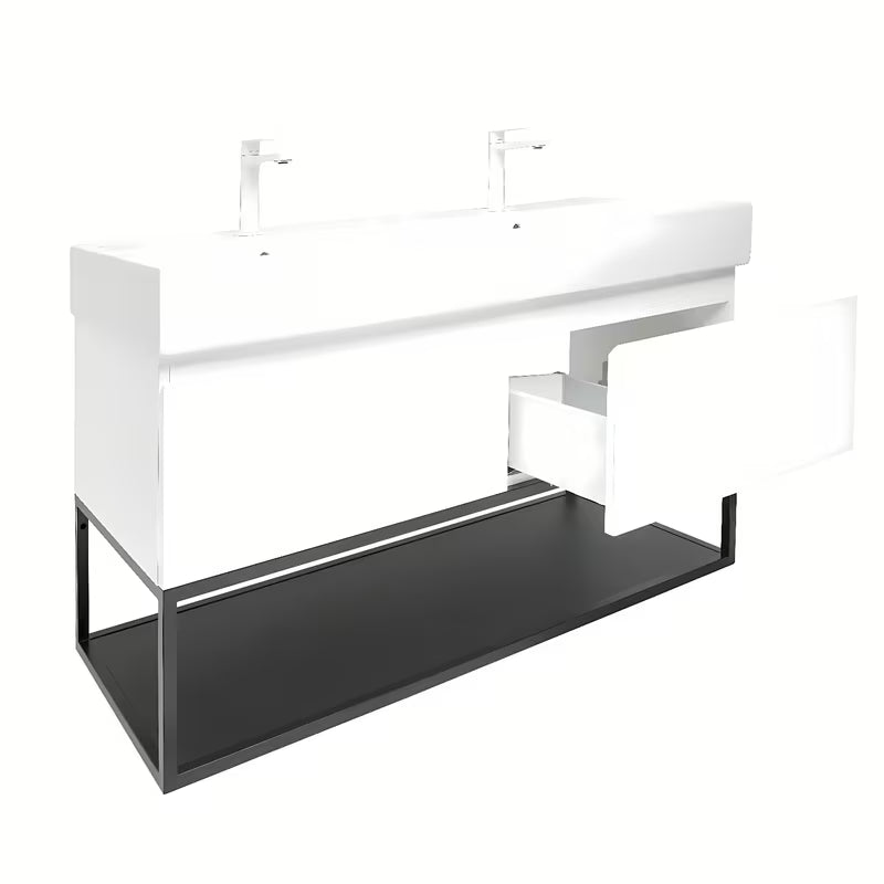 Wisząca szafka SAT B-Way s z umywalką podwójną w białym połysku 119x45x30 cm