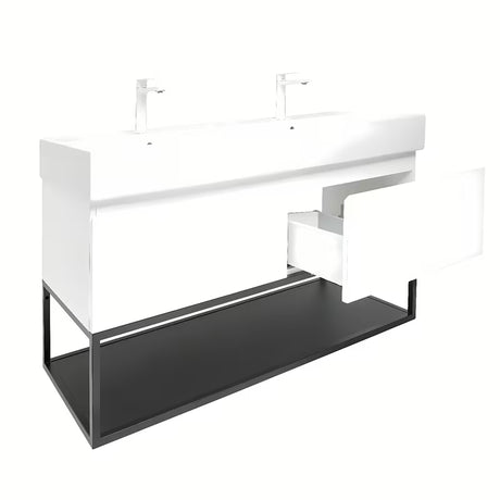 Wisząca szafka SAT B-Way s z umywalką podwójną w białym połysku 119x45x30 cm