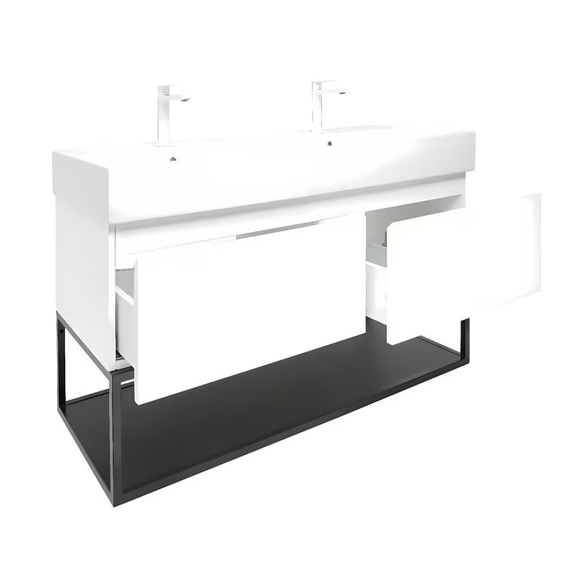 Wisząca szafka SAT B-Way s z umywalką podwójną w białym połysku 119x45x30 cm