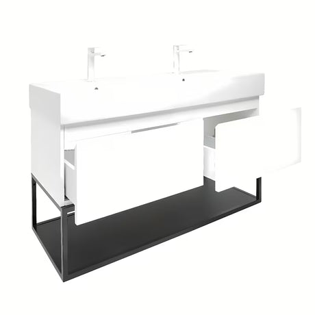 Wisząca szafka SAT B-Way s z umywalką podwójną w białym połysku 119x45x30 cm
