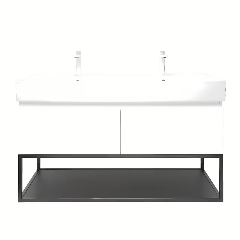 Wisząca szafka SAT B-Way s z umywalką podwójną w białym połysku 119x45x30 cm