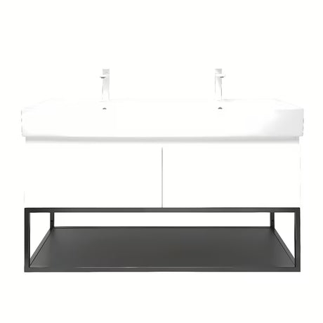 Wisząca szafka SAT B-Way s z umywalką podwójną w białym połysku 119x45x30 cm
