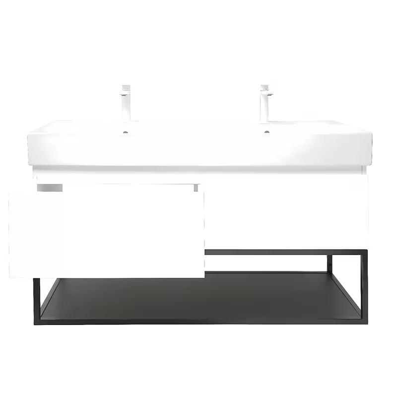 Wisząca szafka SAT B-Way s z umywalką podwójną w białym połysku 119x45x30 cm