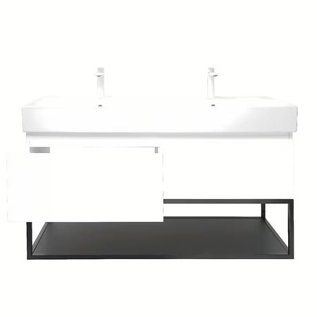 Wisząca szafka SAT B-Way s z umywalką podwójną w białym połysku 119x45x30 cm