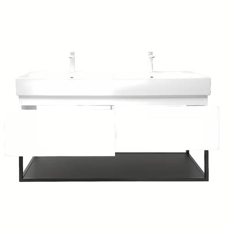 Wisząca szafka SAT B-Way s z umywalką podwójną w białym połysku 119x45x30 cm