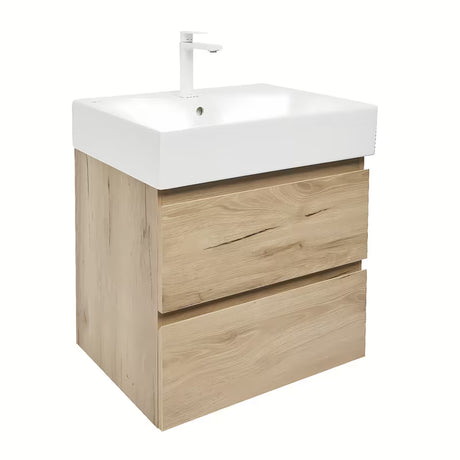Wisząca szafka łazienkowa SAT B-Way w dekorze dębu z umywalką ceramiczną