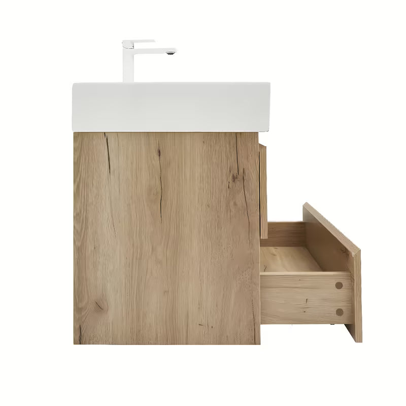Wisząca szafka łazienkowa SAT B-Way w dekorze dębu z umywalką ceramiczną