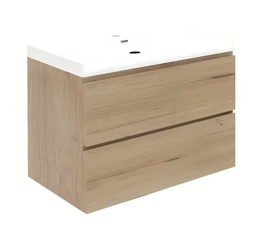 Wisząca szafka łazienkowa z umywalką ceramiczną SAT B-Way w dekorze dębu