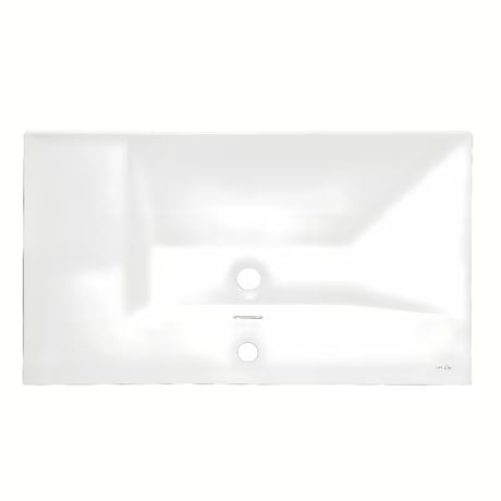 Biała ceramiczna umywalka meblowa SAT B-Way 81x46 cm z półką po prawej stronie i otworem pro na baterię pośrodku.