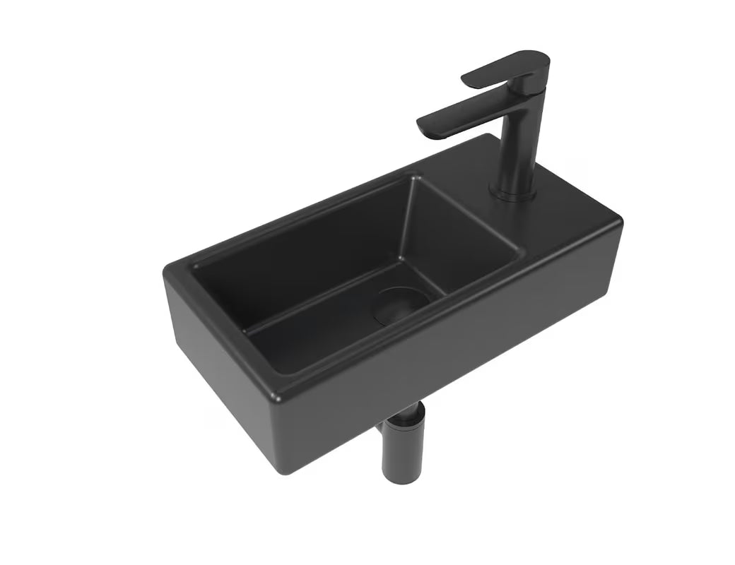 Zestaw mebli Łazienkowych SAT Brevis z czarną umywalką, baterią jednouchwytową i designerskim syfonem