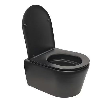 Czarno-matowy miska WC wisząca SAT Brevis z ukrytym mocowaniem i deską soft Close