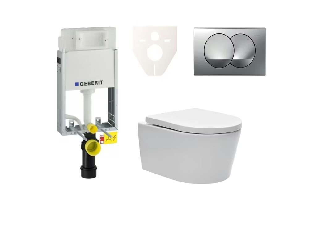 Zestaw WC podtynkowy SAT Brevis z modułem podtynkowym Geberit Kombifix, przyciskiem spłukującym oraz deską z soft Close i EasyLock.