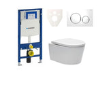 Zestaw WC podtynkowy SAT Brevis z modułem Geberit Duofix, miską Rimless i białym przyciskiem spłukującym