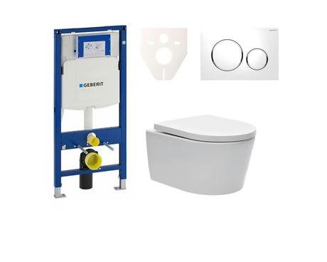 Zestaw WC podtynkowy SAT Brevis z modułem Geberit Duofix, miską Rimless i białym przyciskiem spłukującym